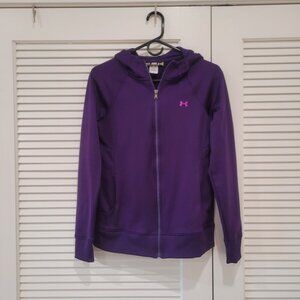 EUC Under Armour Womens Athletic Jacket with Hoodie 2 Pockets Small SM Purple